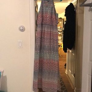 Multi color with gold, maxi dress with side slits